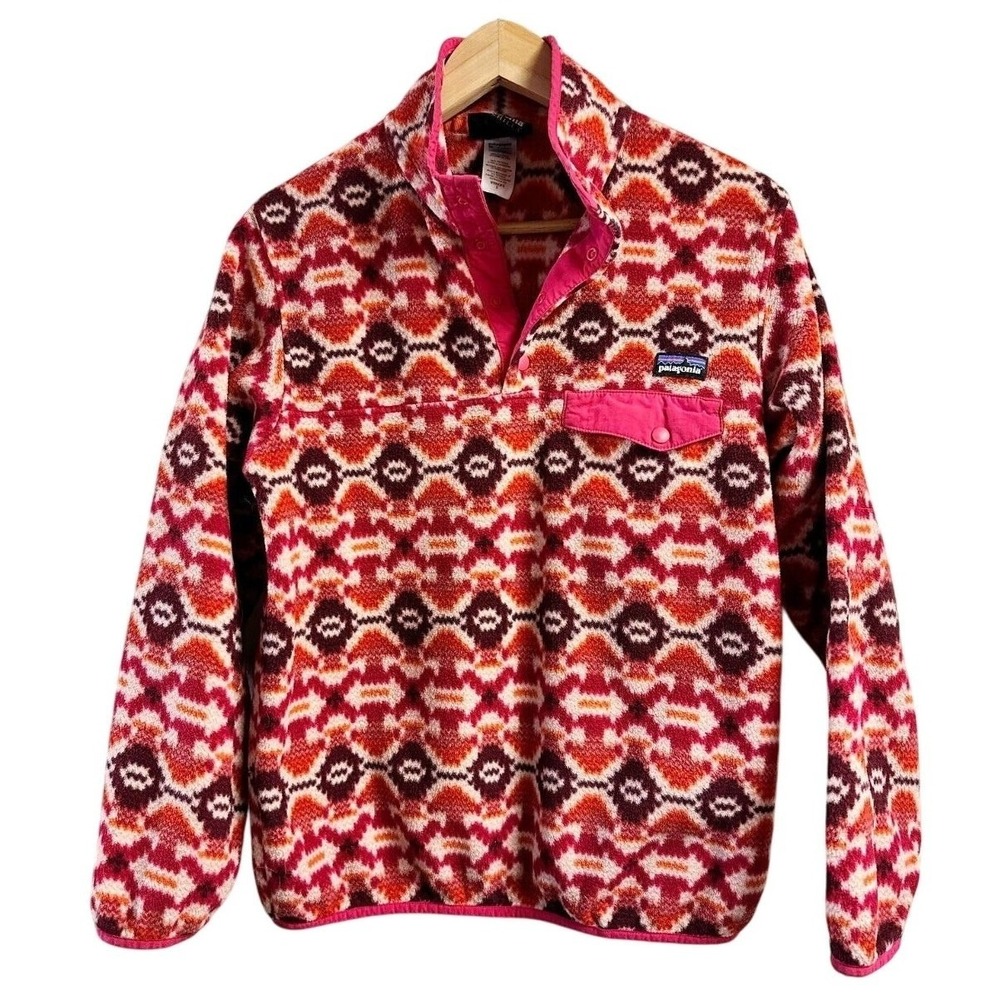 Patagonia‎ Synchilla Snap-T Fleece Pullover Womens Small Pink Aztec Geometric